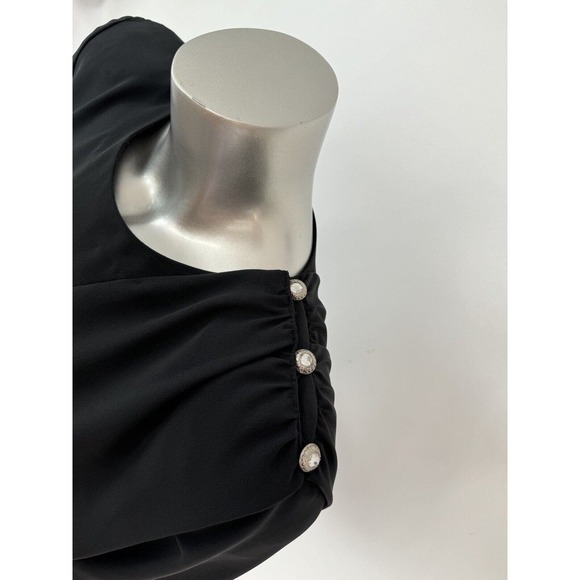 Luisa Spagnoli black Dress IT 44 Shoulder Pads Jewel Gatsby VTG - Picture 2 of 12